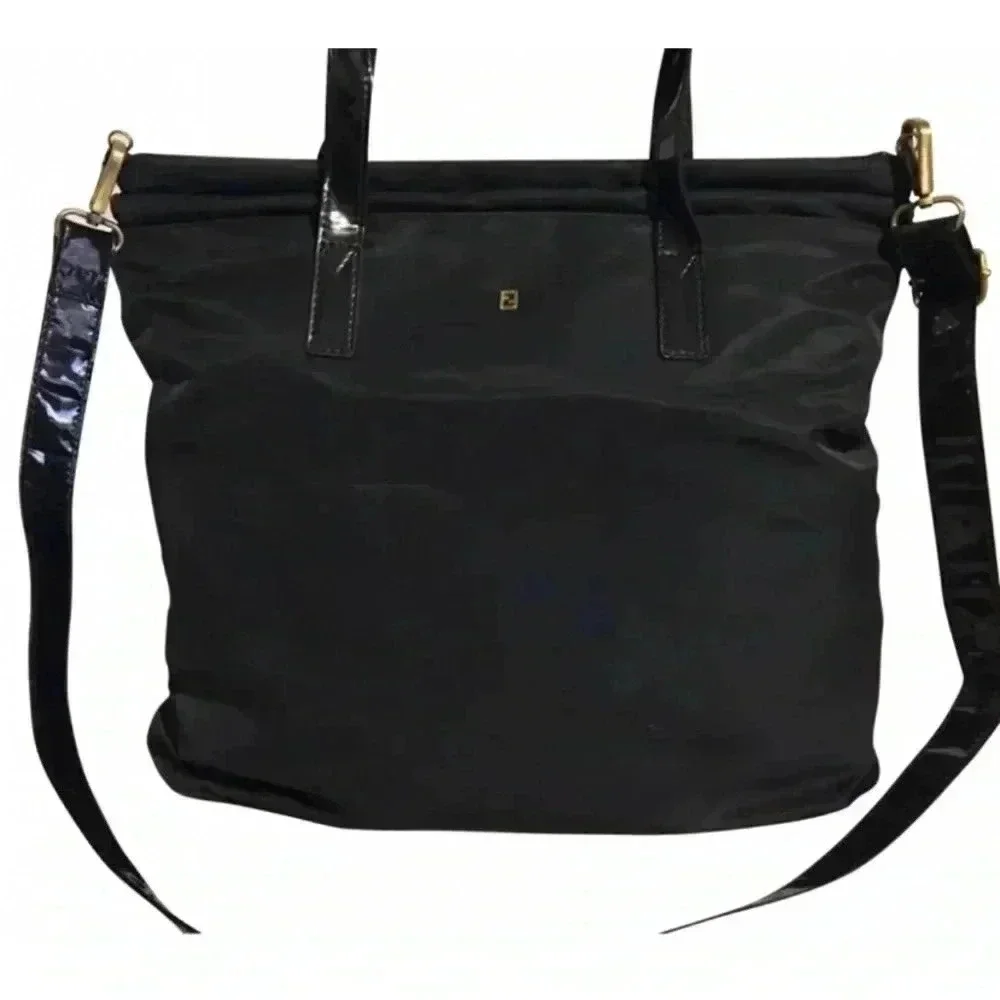 Fendi vintage black nylon satchel handbag